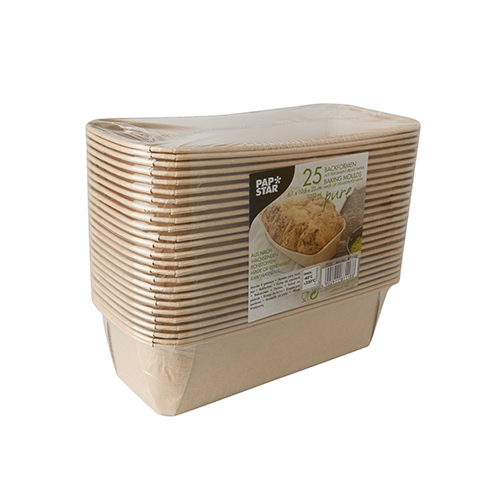 4 x 25 Backformen "pure" eckig 1033 ml 6,1 cm x 10,8 cm x 23 cm braun