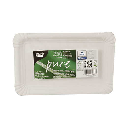 4 x 250 Pappteller "pure" eckig 13 cm x 20 cm weiss