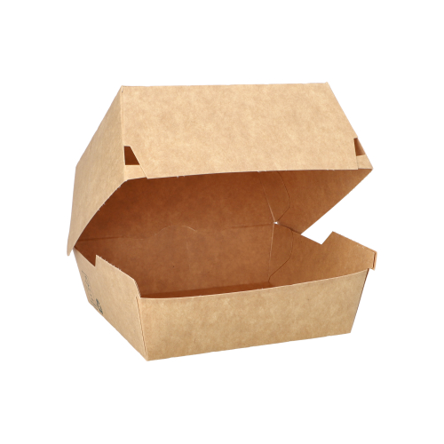 4 x 80 Burgerboxen, Pappe 7 cm x 12,5 cm x 12,5 cm braun "100% Fair" groß