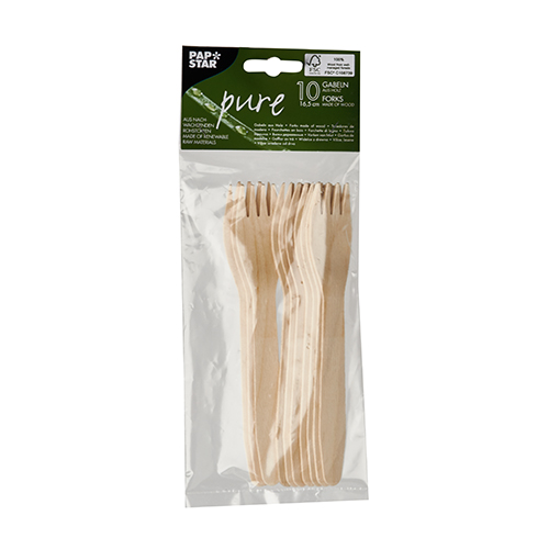 15 x 10 Gabeln, Holz "pure" 16,5 cm