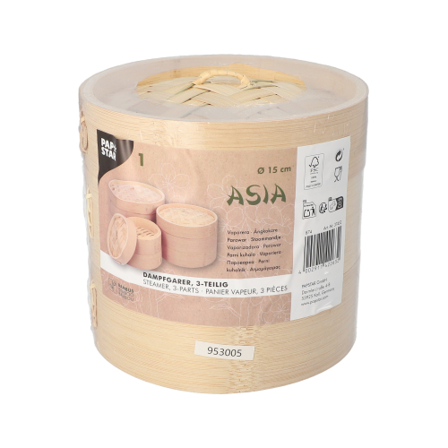 16 x Dampfgarer Bambus "ASIA" Ø 15 cm · 13,5 cm 3-teilig