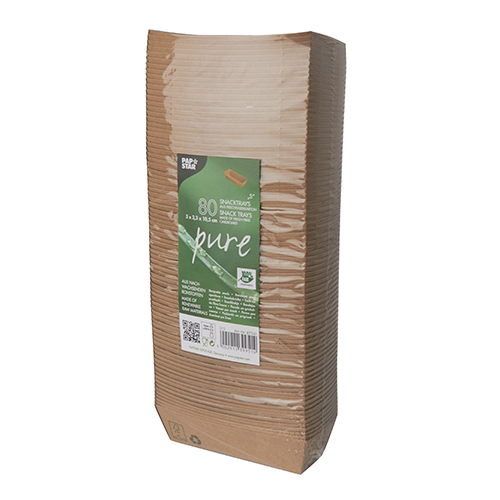 12 x 80 Snackschalen, Pappe "pure" 3 cm x 3,3 cm x 10,5 cm braun "100% Fair"