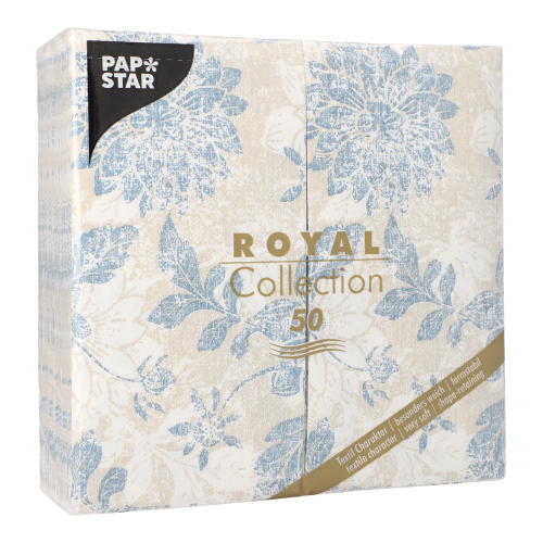 5 x 50 Servietten "ROYAL Collection" 1/8-Falz 40 cm x 40 cm arktikblau "Flowers"