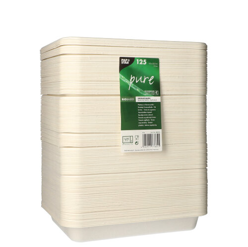 4 x 125 Siegelschalen, Zuckerrohr 900 ml 3 cm x 17,5 cm x 22,5 cm weiss