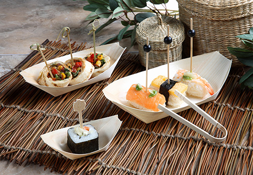 10 x 50 Fingerfood - Schalen, Holz "pure" 21,5 cm x 10 cm "Schiffchen"