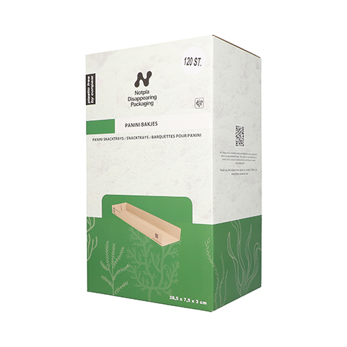 6 x 120 Snacktrays, Pappe "NOTPLA" 3 cm x 7,5 cm x 28,5 cm braun