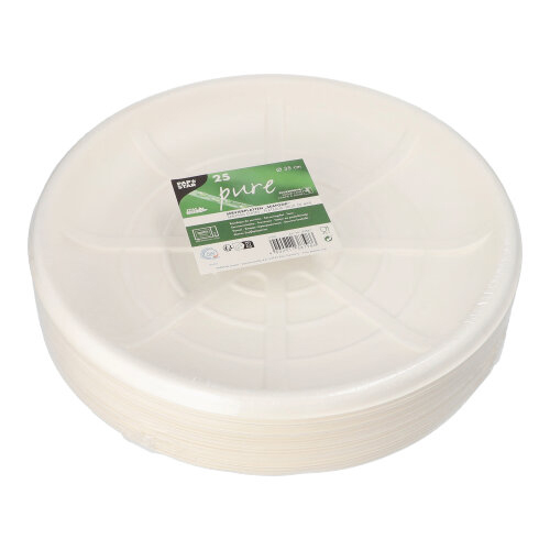 2 x 25 Servierplatten, Zuckerrohr "pure" rund Ø 35 cm weiss für Meeresfrüchte