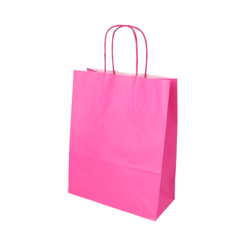 10 x 25 Tragetaschen, Papier 28 cm x 22 cm x 10 cm pink mit gedrehtem Tragegriff