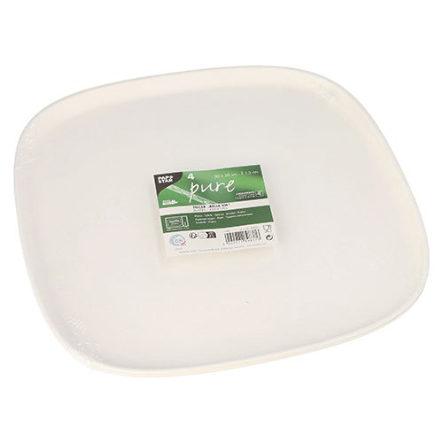 10 x 4 Teller groß, Zuckerrohr "pure" 1,3 cm x 30 cm x 30 cm weiss "Belle Vie, Ligne Carrée"