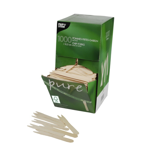6 x 1000 Pommes-Frites-Gabeln, FSC® Holz "pure" 8,5 cm