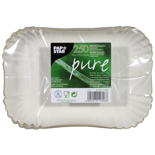 2 x 250 Schalen, Pappe "pure" eckig 13 cm x 17,5 cm x 3 cm weiss