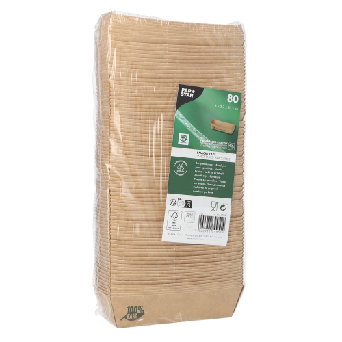 12 x 80 Snackschalen, Pappe "pure" 3 cm x 3,3 cm x 10,5 cm braun "100% Fair"