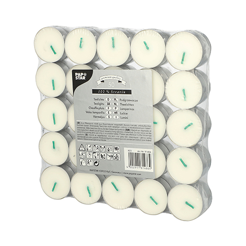 10 x 50 Teelichte Ø 37,2 mm · 15,5 mm weiss aus 100 % Stearin