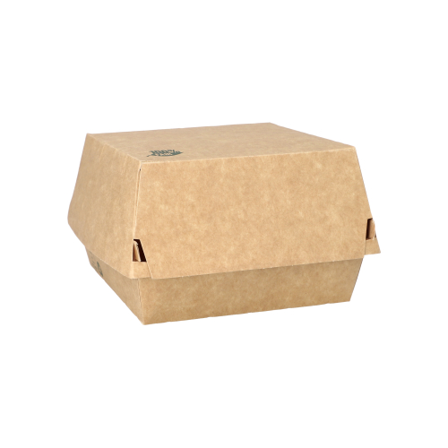 4 x 80 Burgerboxen, Pappe 7 cm x 12,5 cm x 12,5 cm braun "100% Fair" groß