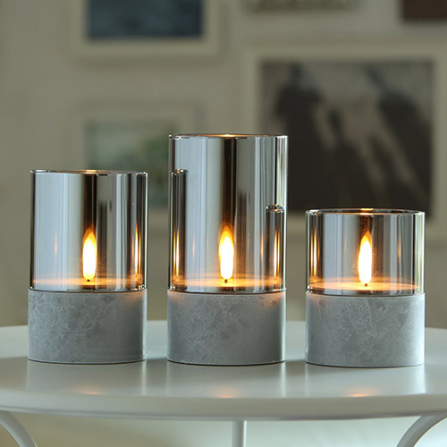 6 x LED-Kerze Ø 8 cm · 10 cm grau "Gracia" klein