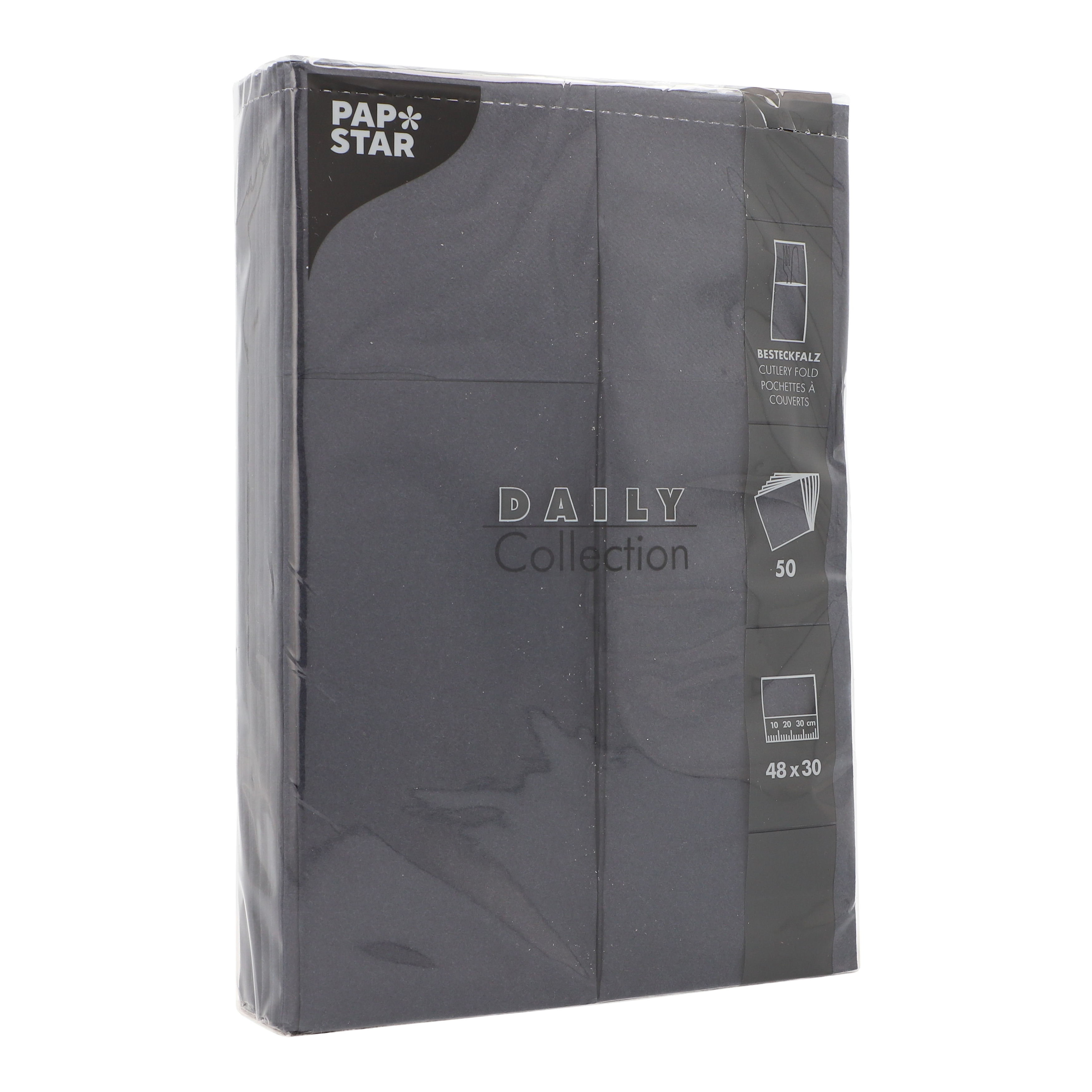 8 x 50 Servietten "DAILY Collection" 48 cm x 30 cm schwarz mit Besteckfalz