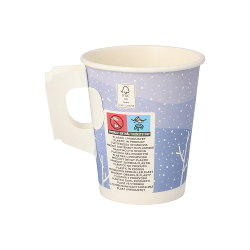 20 x 50 Trinkbecher mit Henkel, Pappe 0,2 l Ø 8 cm · 9,3 cm "Snowman"