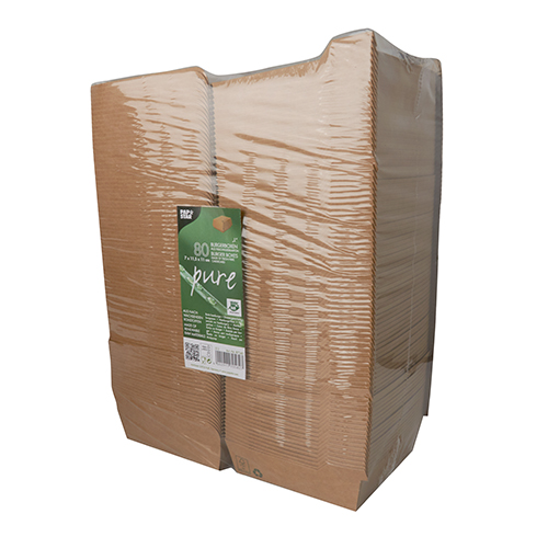 4 x 80 Burgerboxen, Pappe 7 cm x 12,5 cm x 12,5 cm braun "100% Fair" groß