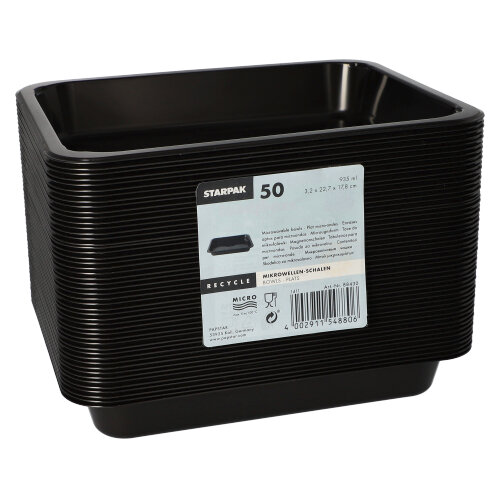 10 x 50 Mikrowellenschalen, PP ungeteilt 935 ml 3,2 cm x 22,7 cm x 17,8 cm schwarz