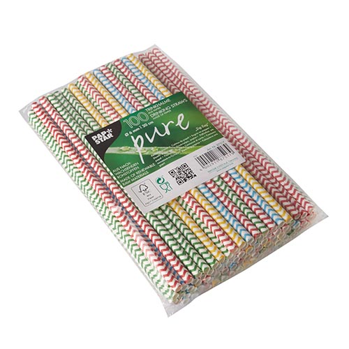 10 x 100 Trinkhalme, Papier Ø 6 mm · 20 cm farbig sortiert "Zig-Zag"
