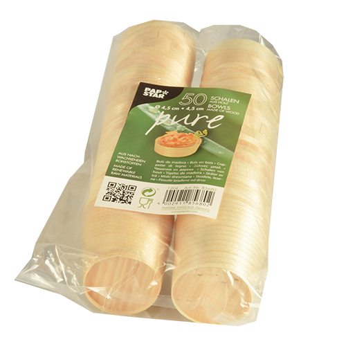 10 x 50 Fingerfood - Schalen, Holz "pure" rund Ø 4,5 cm · 4,5 cm
