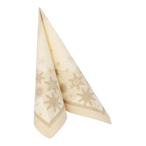 5 x 50 Servietten "ROYAL Collection" 1/4-Falz 40 cm x 40 cm champagner "Stars and Snowflakes"