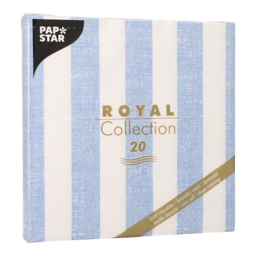 8 x 20 Servietten "ROYAL Collection" 1/4-Falz 40 cm x 40 cm blau "Lines"