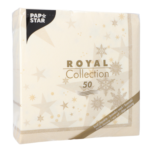 5 x 50 Servietten "ROYAL Collection" 1/4-Falz 40 cm x 40 cm champagner "Stars and Snowflakes"