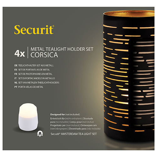 6 x 4 Kerzenhalter Ø 8 cm · 15 cm schwarz/gold "Corsica"