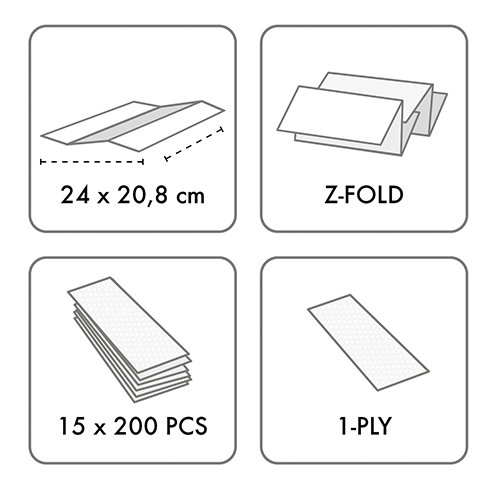1 x 3000 Blatt Handtuchpapier Z-Falz 24 cm x 20,8 cm hochweiss 1-lagig