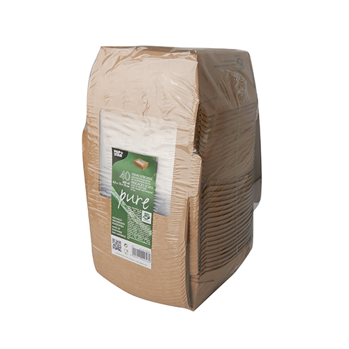 3 x 40 Feinkostboxen, Pappe mit Sichtfenster aus PLA eckig 650 ml 4,5 cm x 14 cm x 14 cm braun "100%