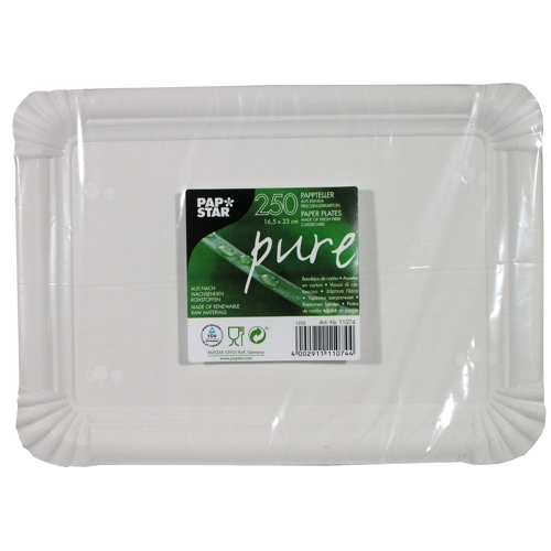 2 x 250 Pappteller "pure" eckig 16,5 cm x 23 cm weiss