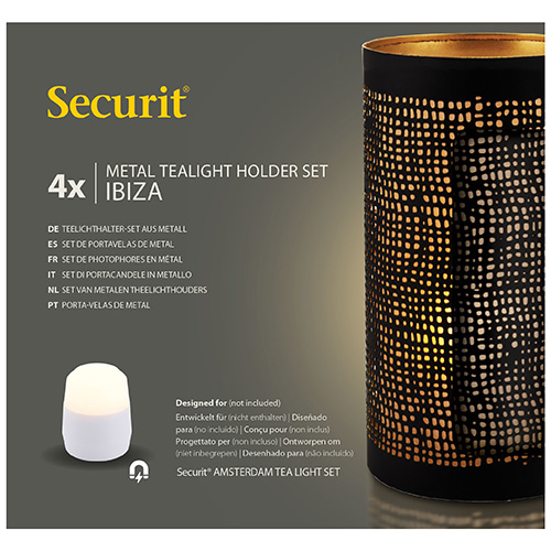 6 x 4 Kerzenhalter Ø 8 cm · 15 cm schwarz/gold "Ibiza"