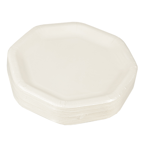 10 x 50 Pappteller "pure" 8-eckig 23,5 cm x 23,5 cm weiss