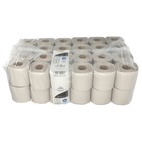 1 x 48 Rollen Toilettenpapier, 1-lagiges Krepp Ø 11,5 cm · 12 cm x 9,8 cm natur "Basic" 400 Blatt