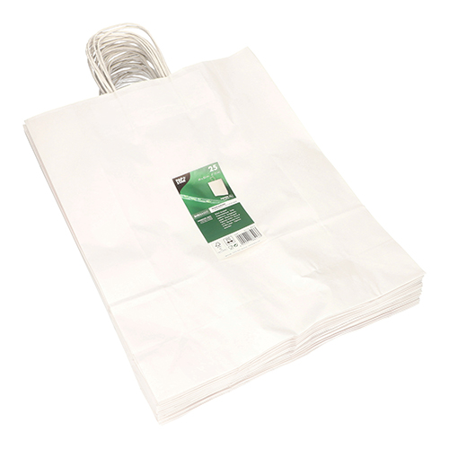 10 x 25 Tragetaschen, Papier 40 cm x 32 cm x 12 cm weiss mit gedrehtem Tragegriff