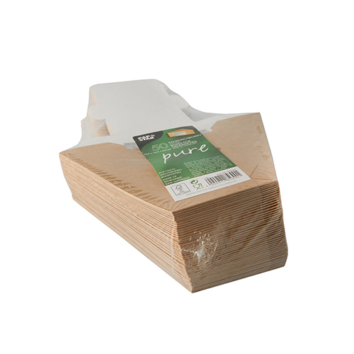 10 x 50 Sandwichboxen, Pappe mit Sichtfenster aus PLA 12,3 cm x 12,3 cm x 8,2 cm braun