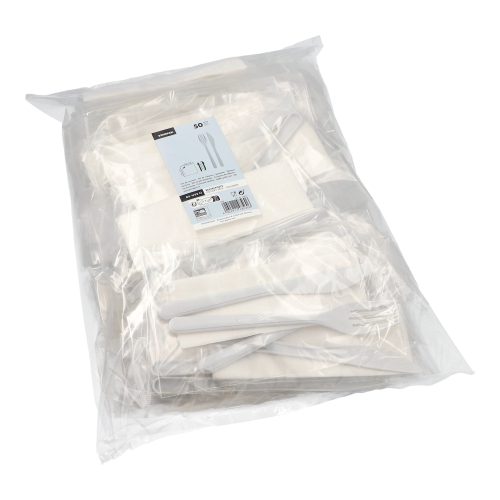 10 x 50 Mehrweg-Bestecksets PP-MF 22 cm : Messer, Gabel, Serviette in Folienbeutel
