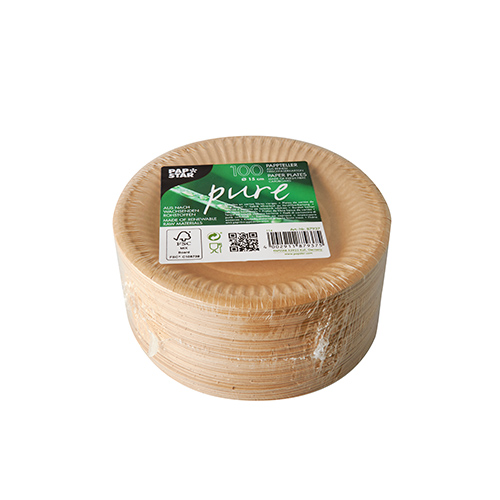 20 x 100 Pappteller "pure" rund Ø 15 cm braun