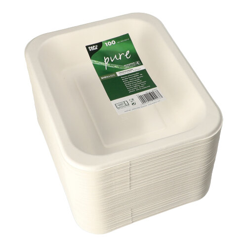 6 x 100 Siegelschalen, Zuckerrohr 900 ml 4,2 cm x 18,5 cm x 23,5 cm weiss