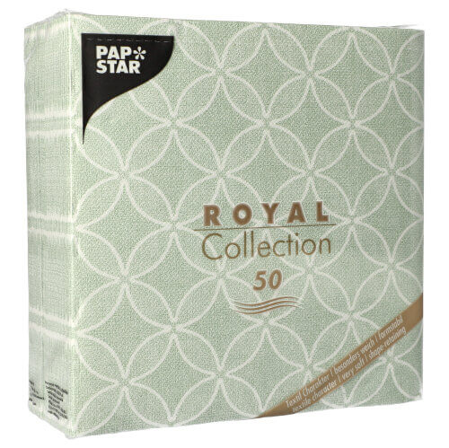 5 x 50 Servietten "ROYAL Collection" 1/4-Falz 40 cm x 40 cm jadegrün "Circle Flowers"