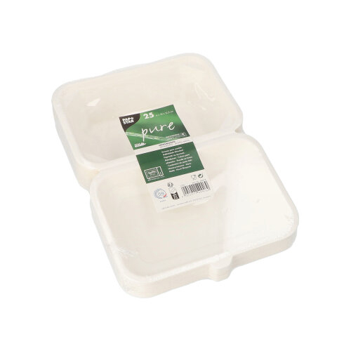 5 x 25 Menüboxen, Zuckerrohr "pure" ungeteilt 6 cm x 18 cm x 12,5 cm weiss