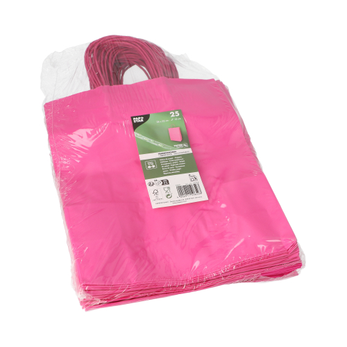 10 x 25 Tragetaschen, Papier 28 cm x 22 cm x 10 cm pink mit gedrehtem Tragegriff