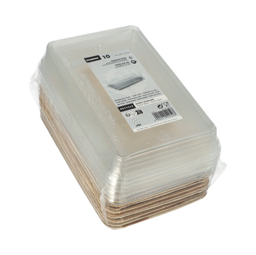 5 x 10 Sushi-Schalen Palmblatt eckig 200 ml 4,4 cm x 22 cm x 14,2 cm natur mit rPET Deckel "Kombipac