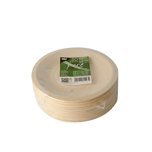 10 x 50 Fingerfood - Teller, Holz "pure" rund Ø 14 cm · 2 cm