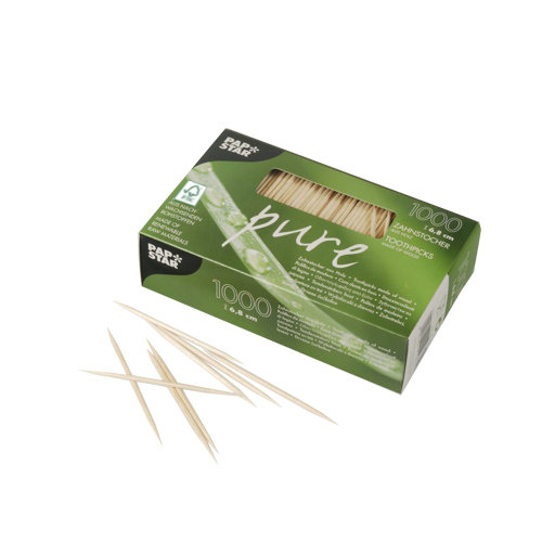 12 x 1000 Zahnstocher, FSC® Holz "pure" rund 6,8 cm