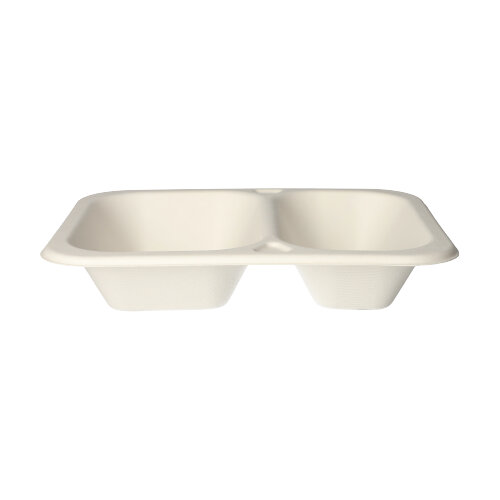 6 x 100 Siegelschalen, Zuckerrohr 2-geteilt 800 ml 4,2 cm x 18,5 cm x 23,5 cm weiss