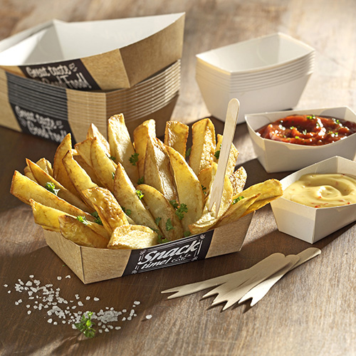 12 x 50 Pommes-Frites-Trays "pure" 3,5 cm x 7 cm x 12 cm "Good Food" mittel