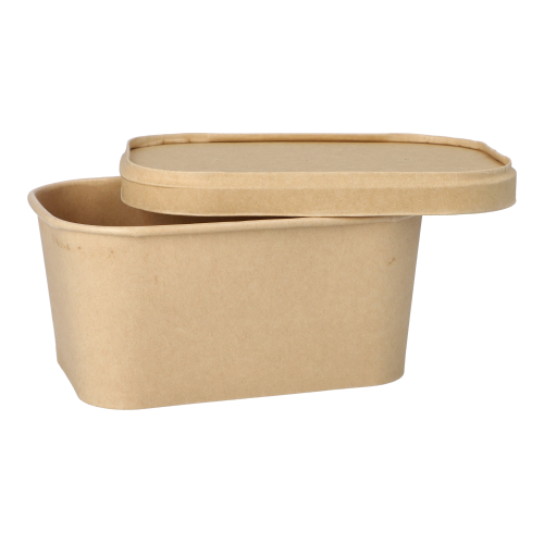 12 x 25 Verpackungsbecher, Pappe rechteckig 1000 ml 7,5 cm x 17,3 cm x 12,3 cm braun "100% Fair"