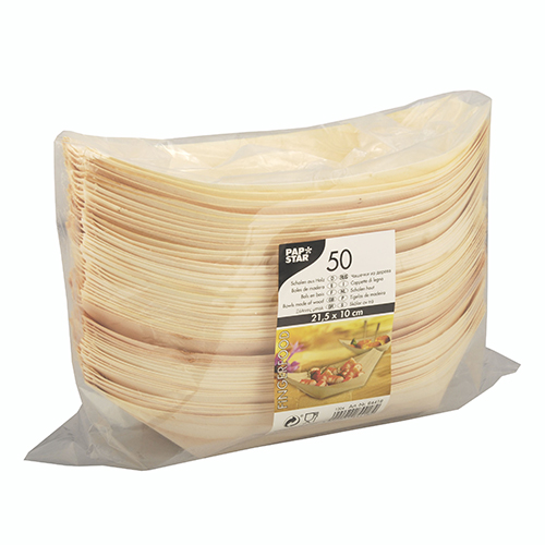 10 x 50 Fingerfood - Schalen, Holz "pure" 21,5 cm x 10 cm "Schiffchen"